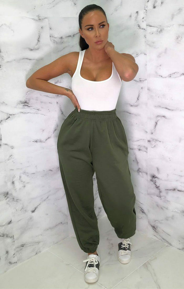 Femme Luxe Khaki Cuffed Joggers - Lizzie