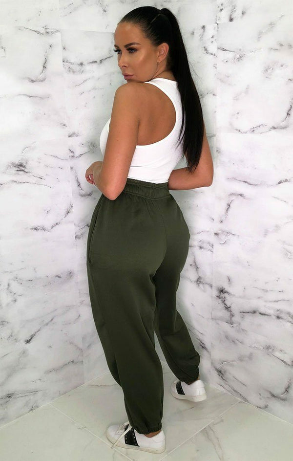 Femme Luxe Khaki Cuffed Joggers - Lizzie