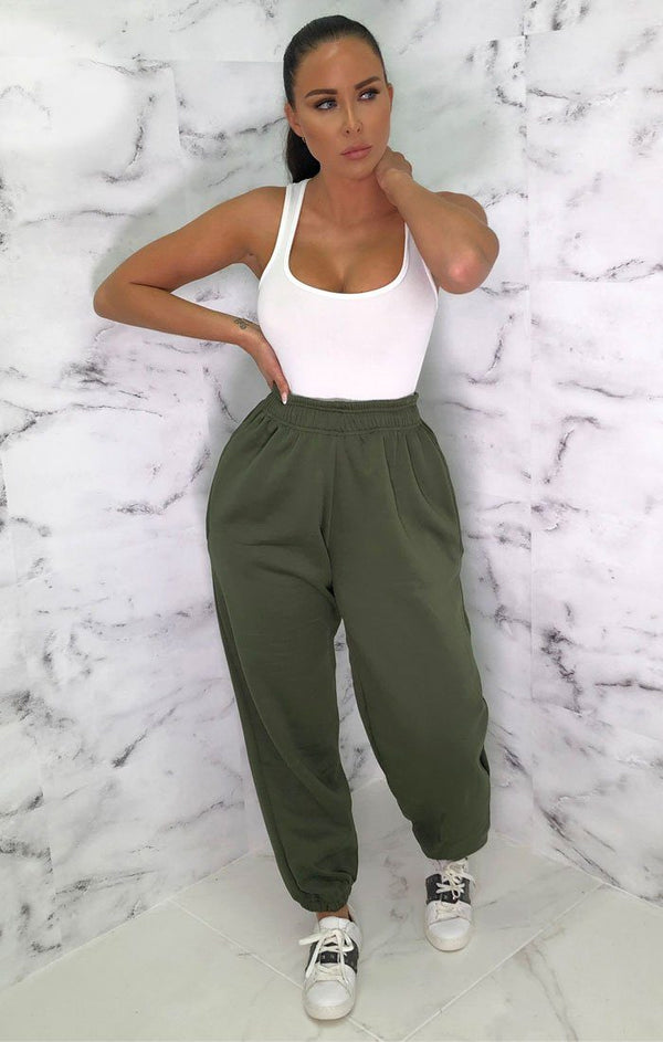femme luxe Khaki Cuffed Joggers - Lizzie