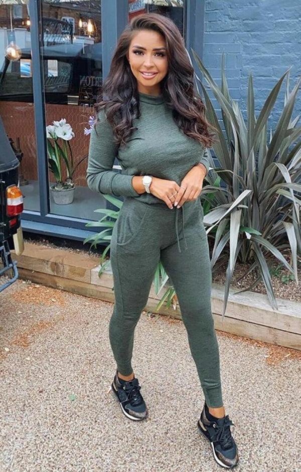 Femme Luxe Khaki Loungewear Tracksuit Set - Maria