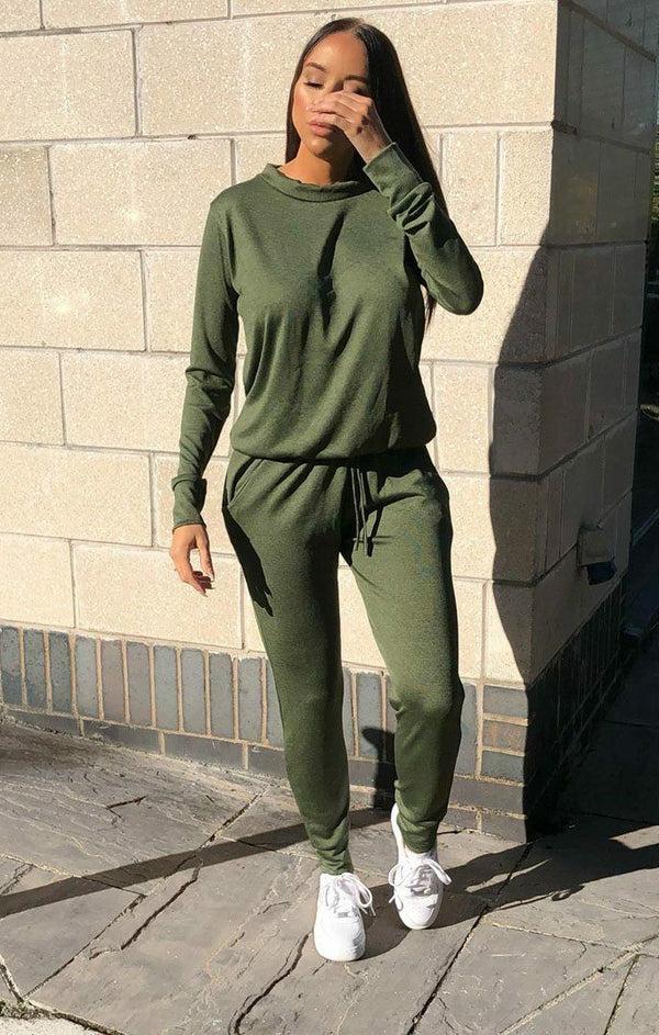 Femme Luxe Khaki Loungewear Tracksuit Set - Maria
