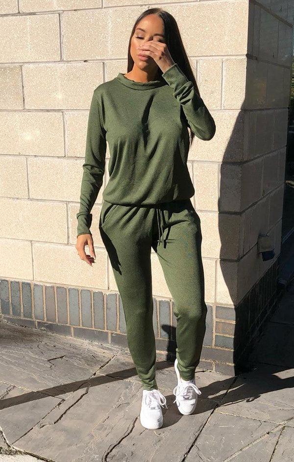 femme luxe Khaki Loungewear Tracksuit Set - Maria