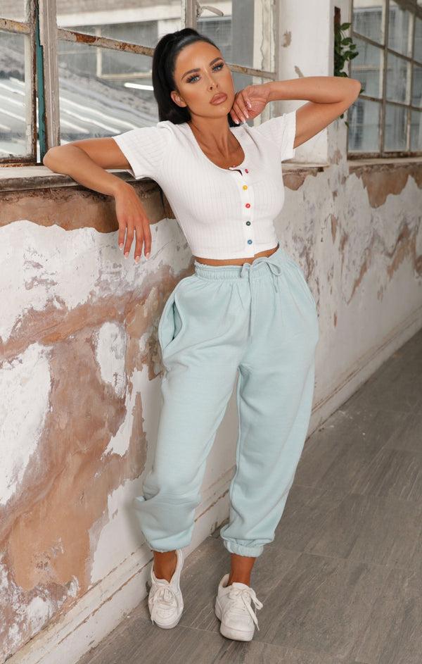 femme luxe Light Blue Cuffed Joggers - Lizzie