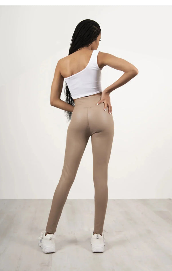Femme Luxe Mocha Pu High Waisted Legging - Nicki