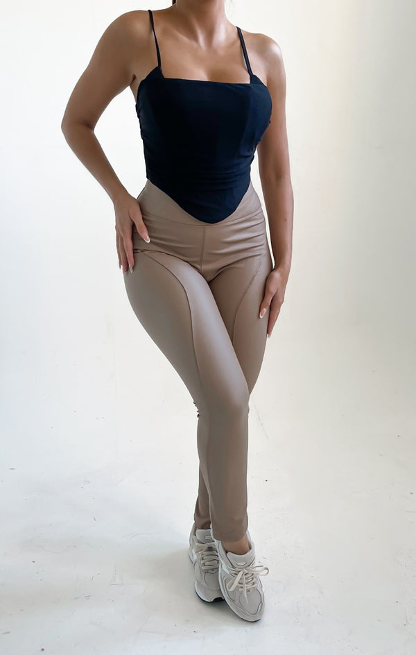 femme luxe Mocha PU High Waisted Leggings - Lucia