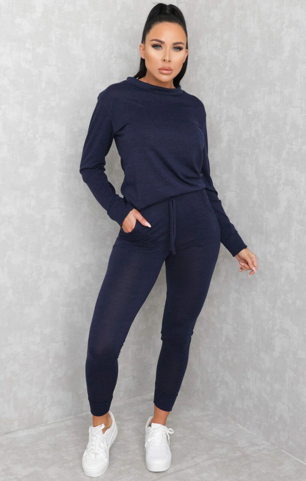 Femme Luxe Navy Loungewear Tracksuit Set - Maria