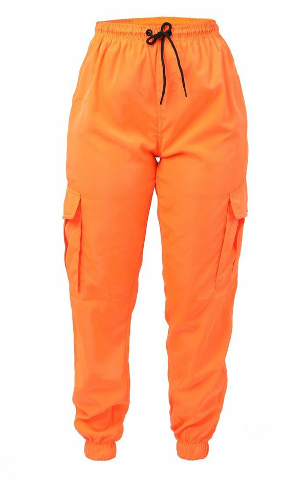 Femme Luxe Neon Orange Cuffed Cargo Trousers - Poppi