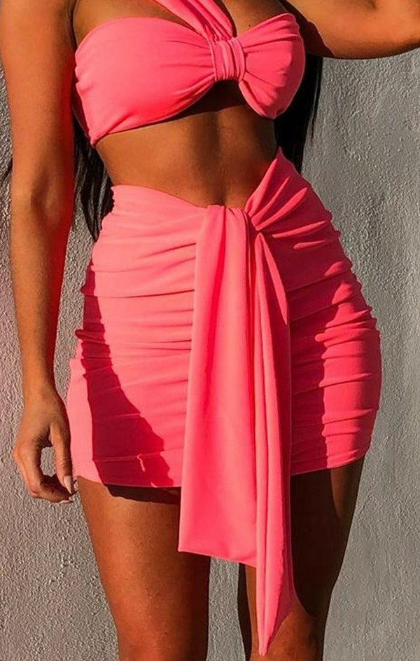Femme Luxe Neon Pink Ruched Knot Skirt - Carter