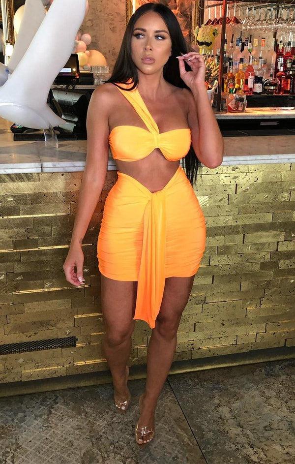 femme luxe Orange Ruched Knot Skirt - Carter