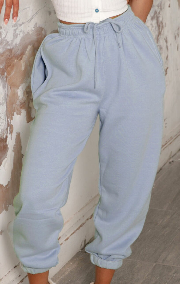 Femme Luxe Pastel Blue Cuffed Joggers - Lizzie