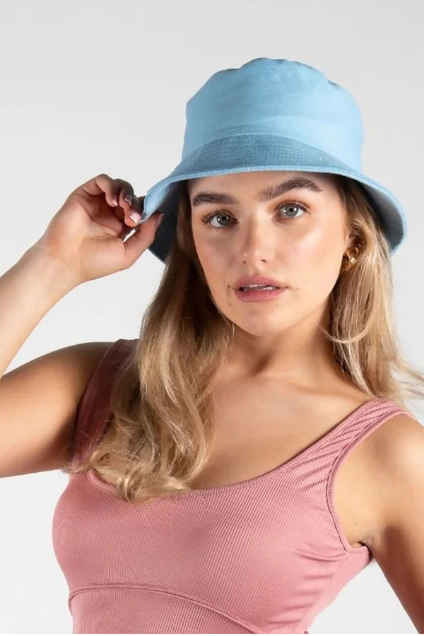 femme luxe Pastel Blue Reversible Bucket Hat - Adele