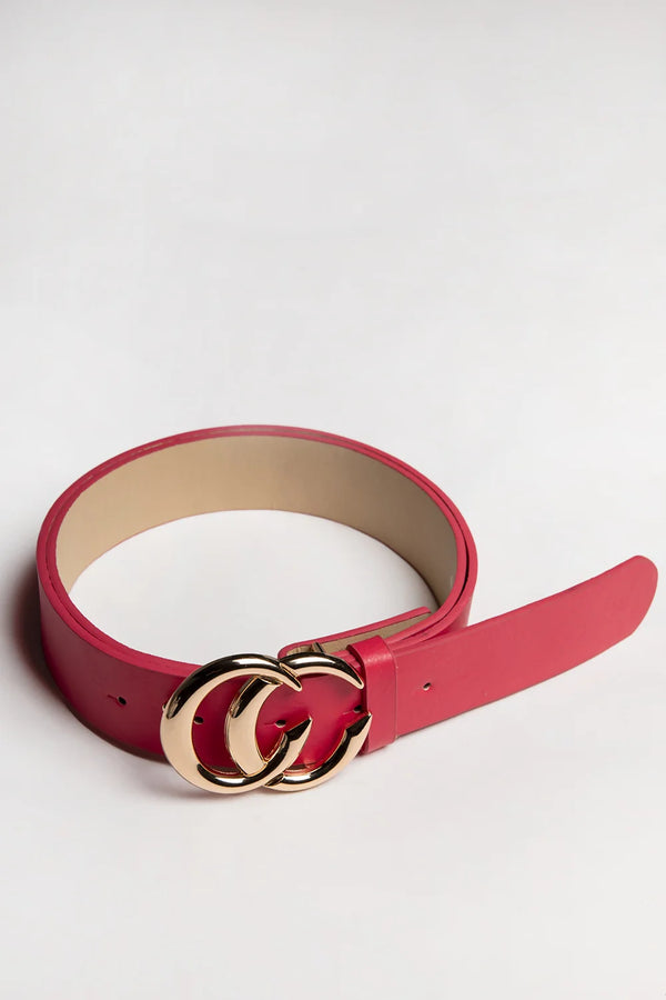 Femme Luxe Pink CC Gold Buckle PU Belt - Haydan