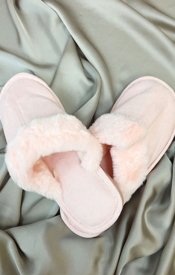 Femme Luxe Pink Faux Suede Mule Slippers - Tiffany