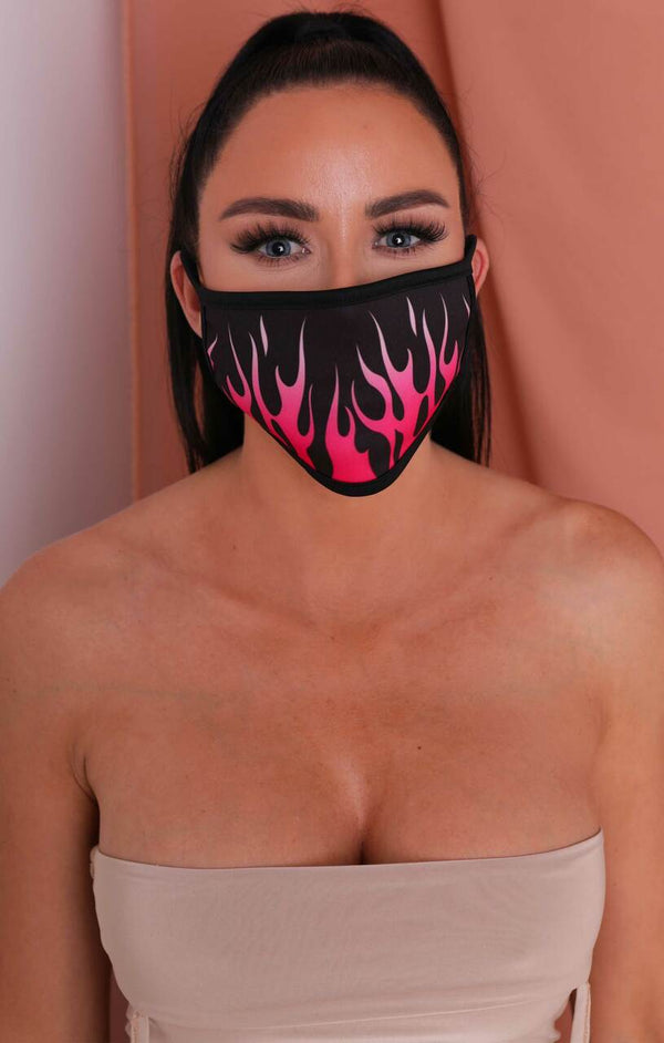 femme luxe Pink Flame Print Washable Face Mask