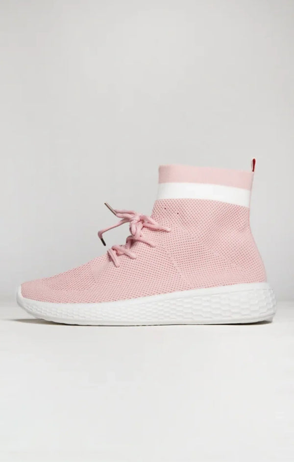 Femme Luxe Pink Lace Up Sock Trainers - Mira