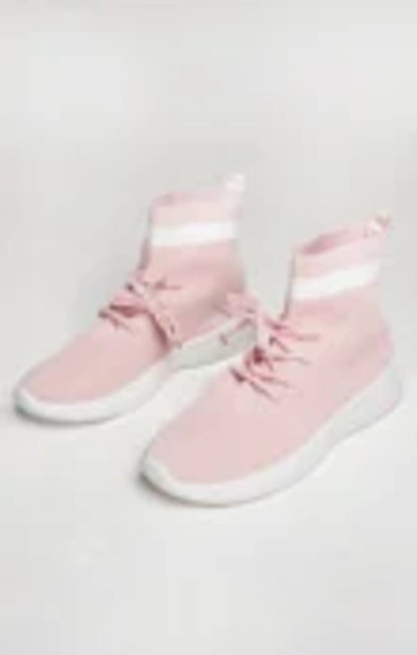 Femme Luxe Pink Lace Up Sock Trainers - Mira