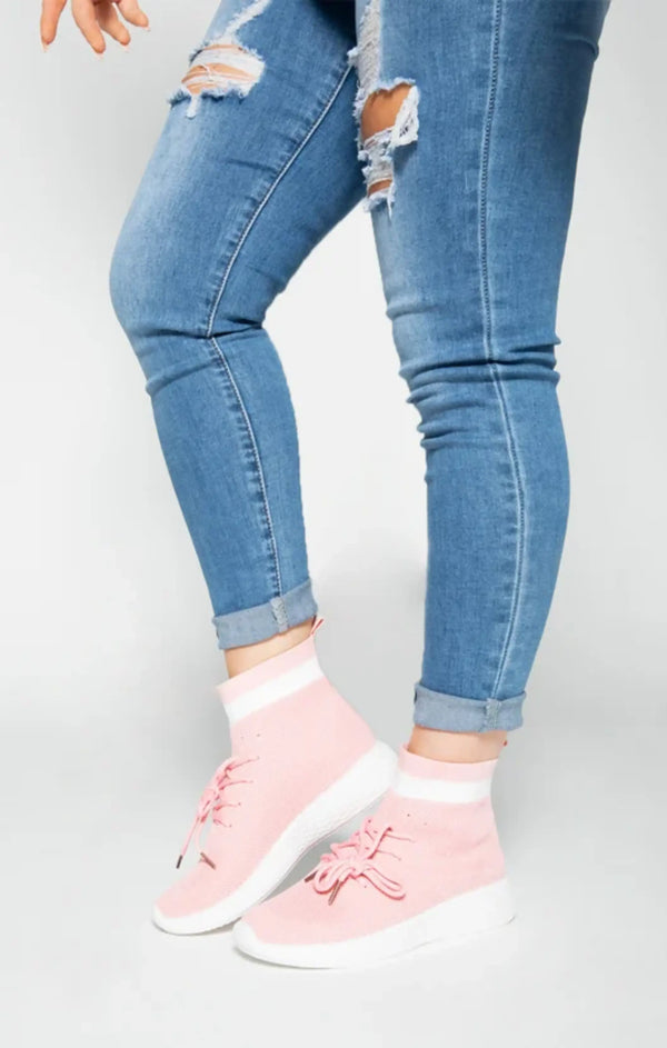 Femme Luxe Pink Lace Up Sock Trainers - Mira