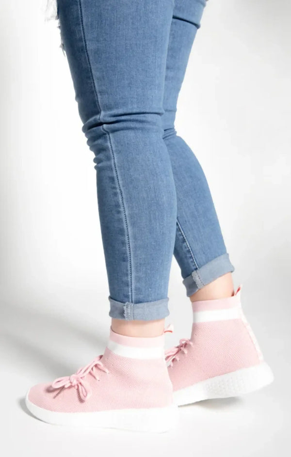 femme luxe Pink Lace Up Sock Trainers - Mira