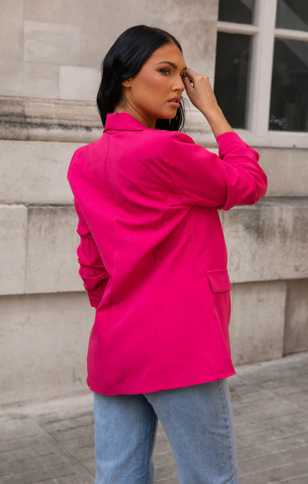 Femme Luxe Pink Long Sleeve Pocket Blazer - Tenely
