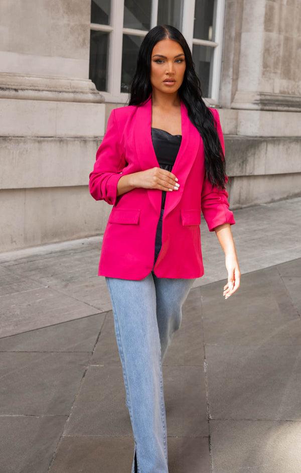 Femme Luxe Pink Long Sleeve Pocket Blazer - Tenely