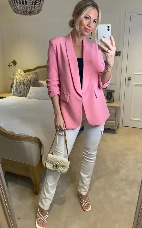 Femme Luxe Pink Long Sleeve Pocket Blazer - Tenely