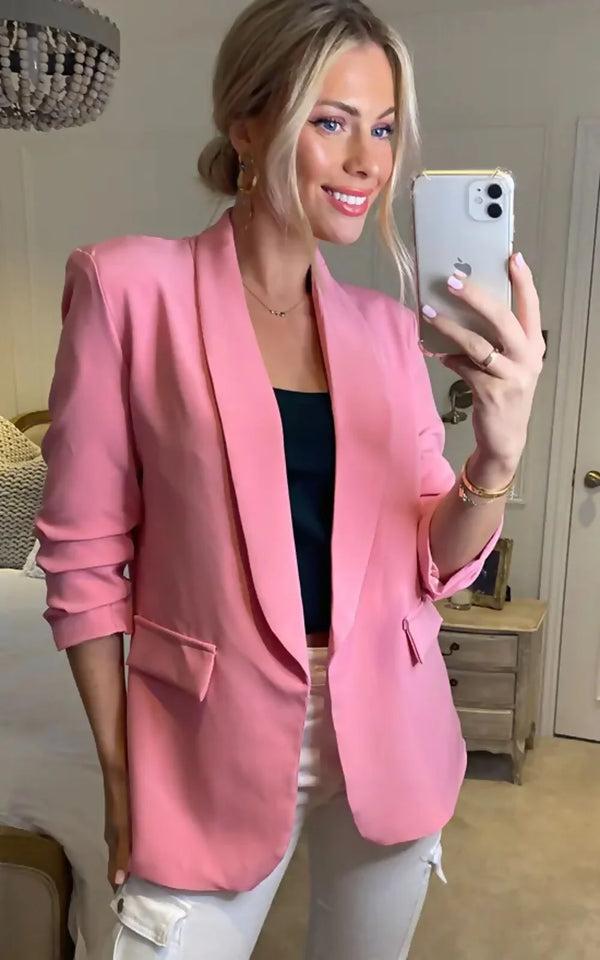Femme Luxe Pink Long Sleeve Pocket Blazer - Tenely