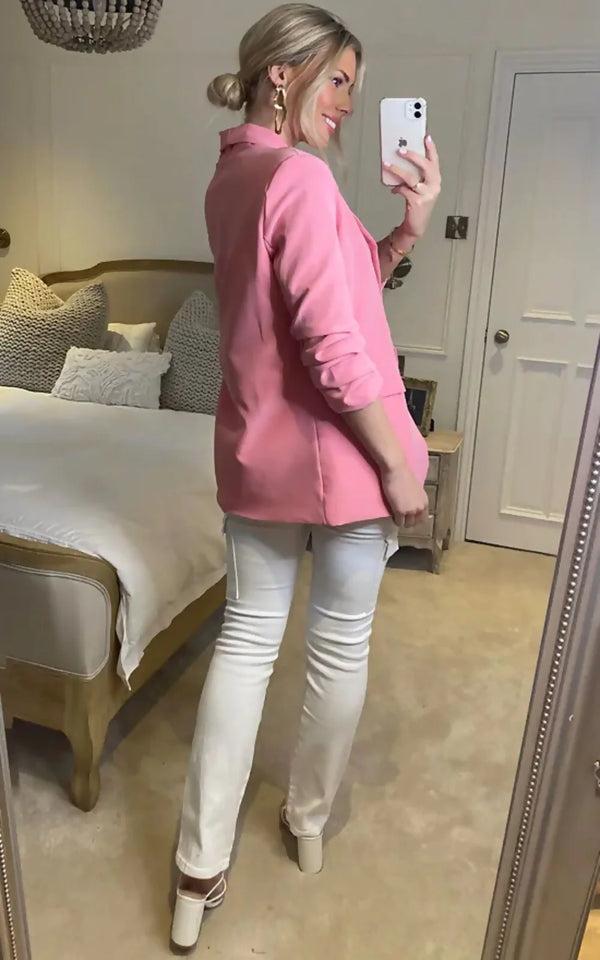 Femme Luxe Pink Long Sleeve Pocket Blazer - Tenely