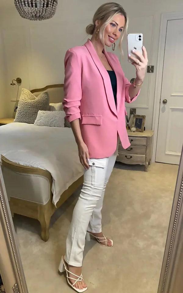 femme luxe Pink Long Sleeve Pocket Blazer - Tenely