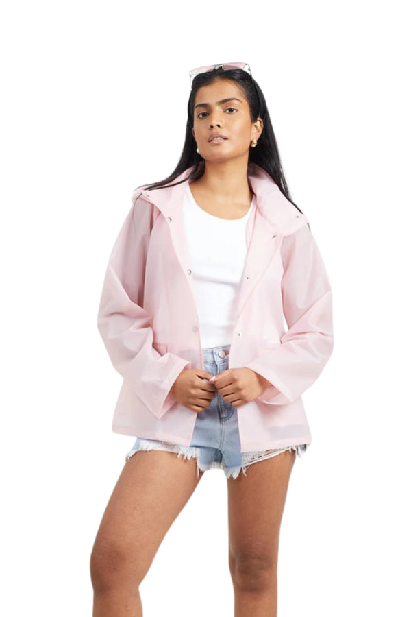 femme luxe Pink Waterproof Hooded Mac Jacket - Lori