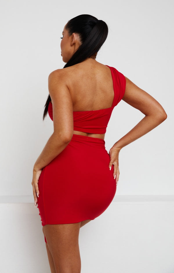 Femme Luxe Red Ruched Knot Skirt - Carter