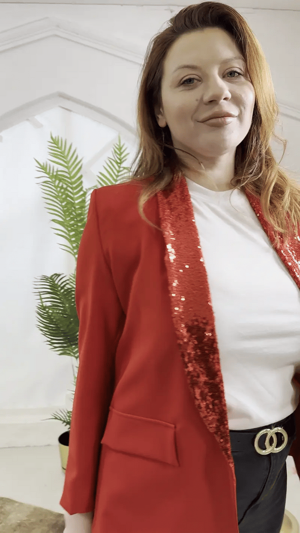 Femme Luxe Red Sequin Lapel Blazer - Ever
