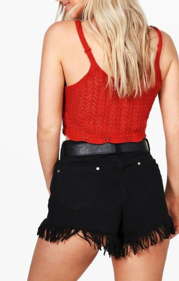 Femme Luxe Rust Crochet Knitted Top - Meliora