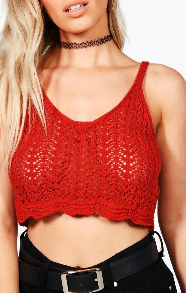 femme luxe Rust Crochet Knitted Top - Meliora