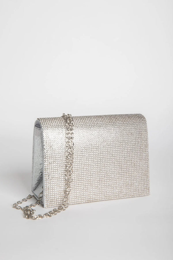 Femme Luxe Silver Crossbody Chain Clutch Bag - Laura