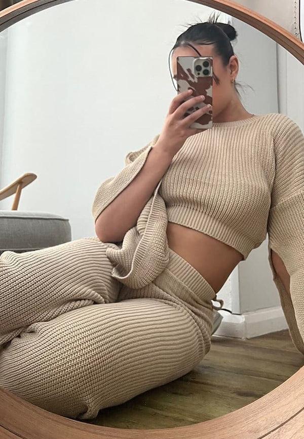 femme luxe Stone Chunky Knit Loungewear Set - Sally