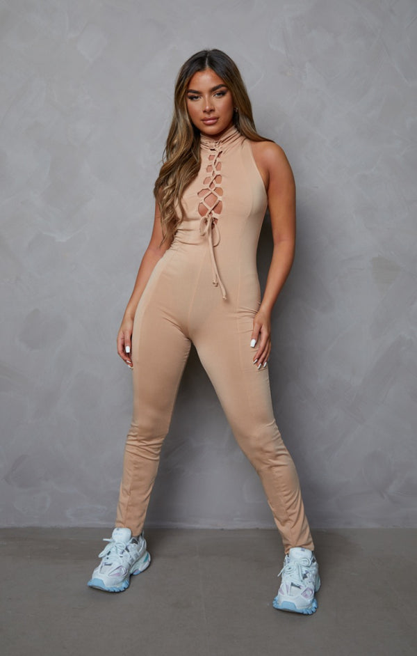 Femme Luxe Stone Lace Up Front Jumpsuit - Cyra