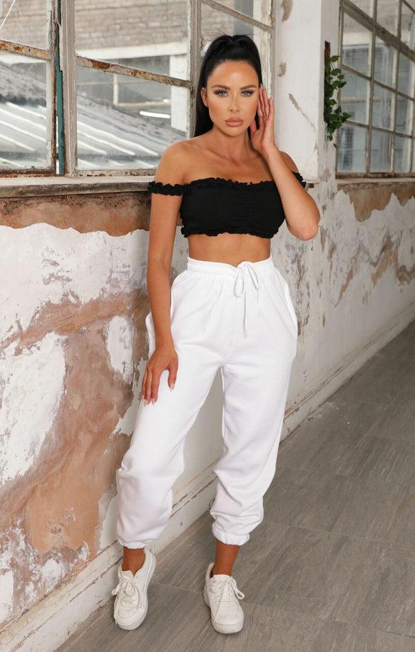 Femme Luxe White Cuffed Joggers - Lizzie
