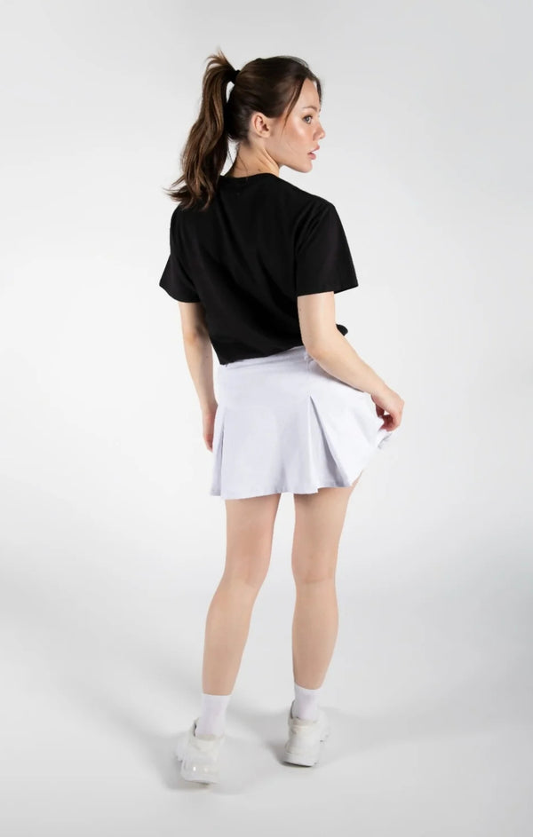 Femme Luxe White Denim Pleated Mini Skirt - Cassara
