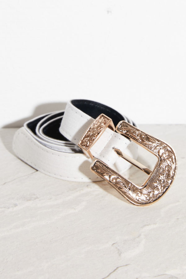 femme luxe White Detail Buckle Belt - Novah