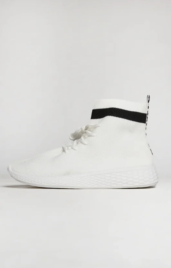 Femme Luxe White Lace Up Sock Trainers - Mira