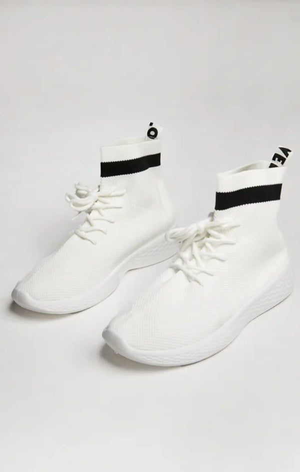 femme luxe White Lace Up Sock Trainers - Mira