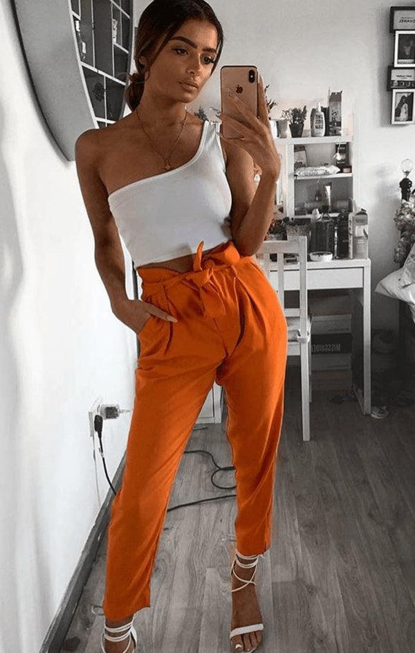 femme luxe White One Shoulder Crop Top - Keeley