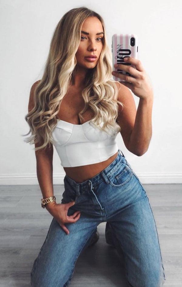 femme luxe White PU Corset Top - Amy