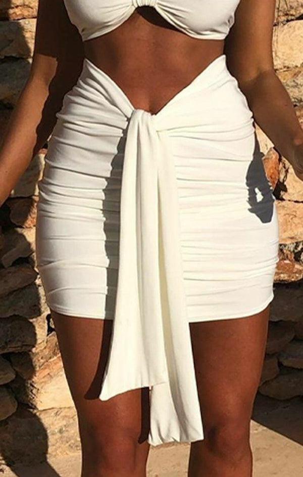 Femme Luxe White Ruched Knot Skirt - Carter