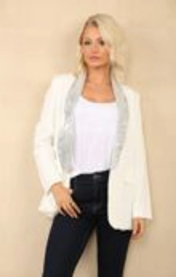 Femme Luxe White Sequin Lapel Blazer - Ever