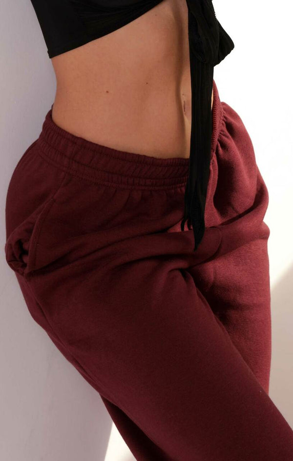 Femme Luxe Wine Cuffed Joggers - Lizzie