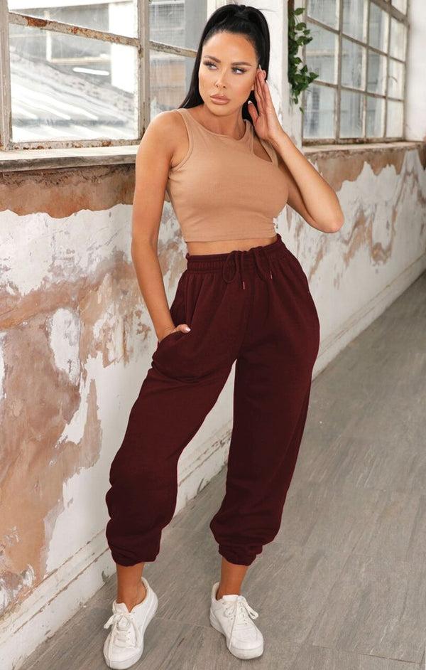 femme luxe Wine Cuffed Joggers - Lizzie