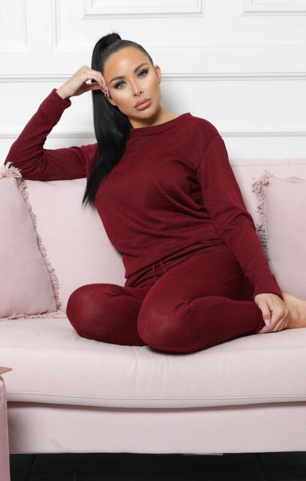 Femme Luxe Wine Loungewear Tracksuit Set - Maria