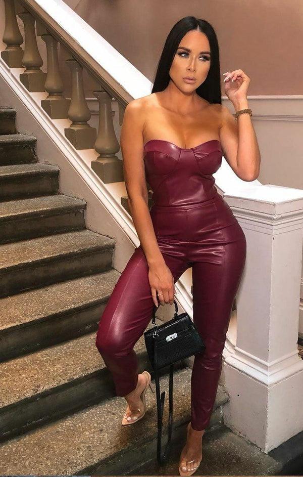 Femme Luxe Wine PU Corset Top - Amy