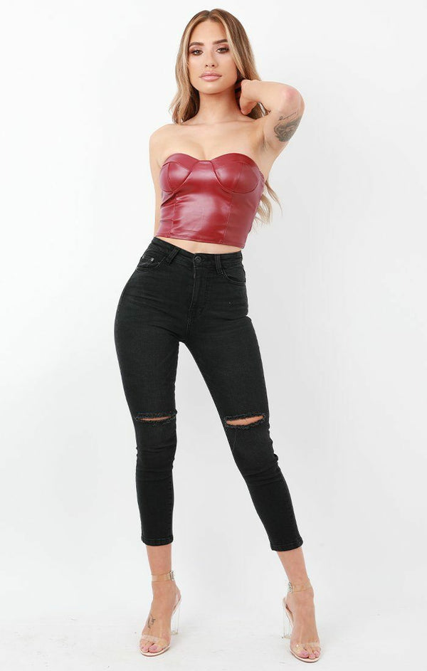 Femme Luxe Wine PU Corset Top - Amy